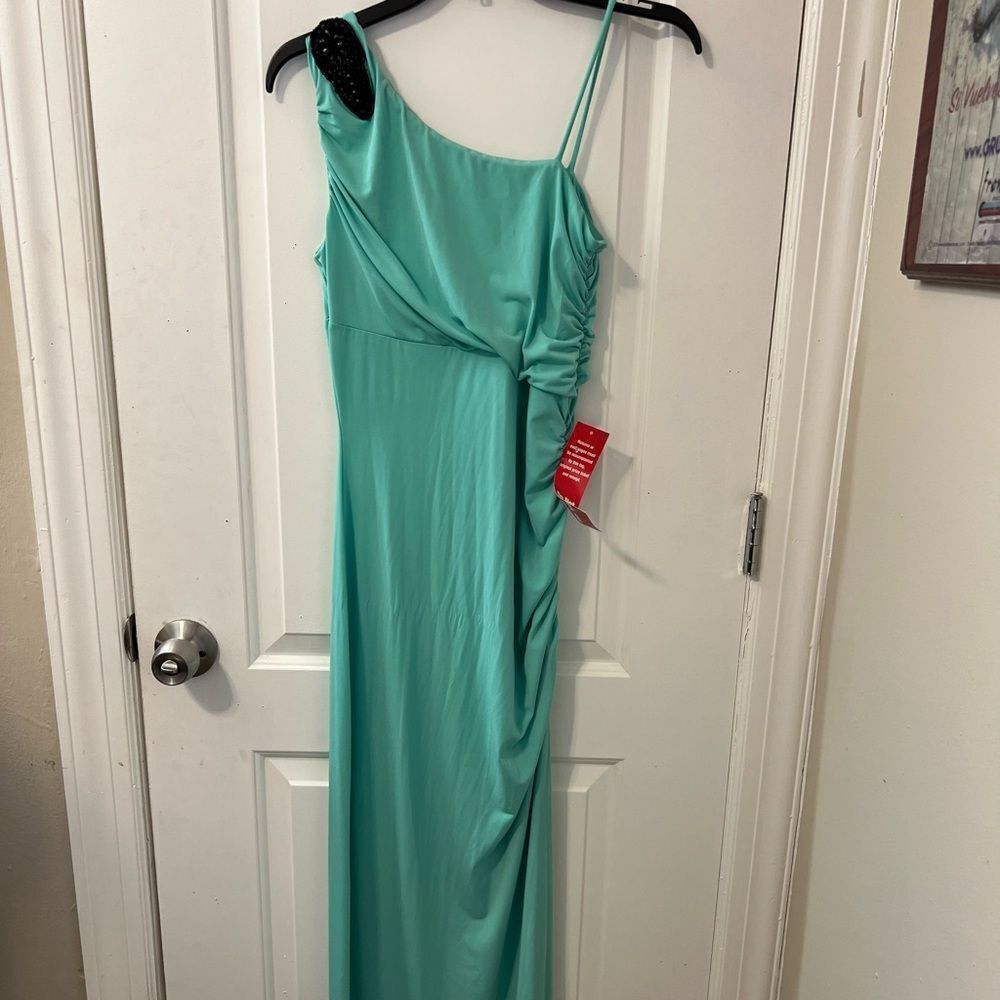 Sweet Storm Mint One Shoulder Ruched Evening Gown Dress Size L NWT Formal Prom W